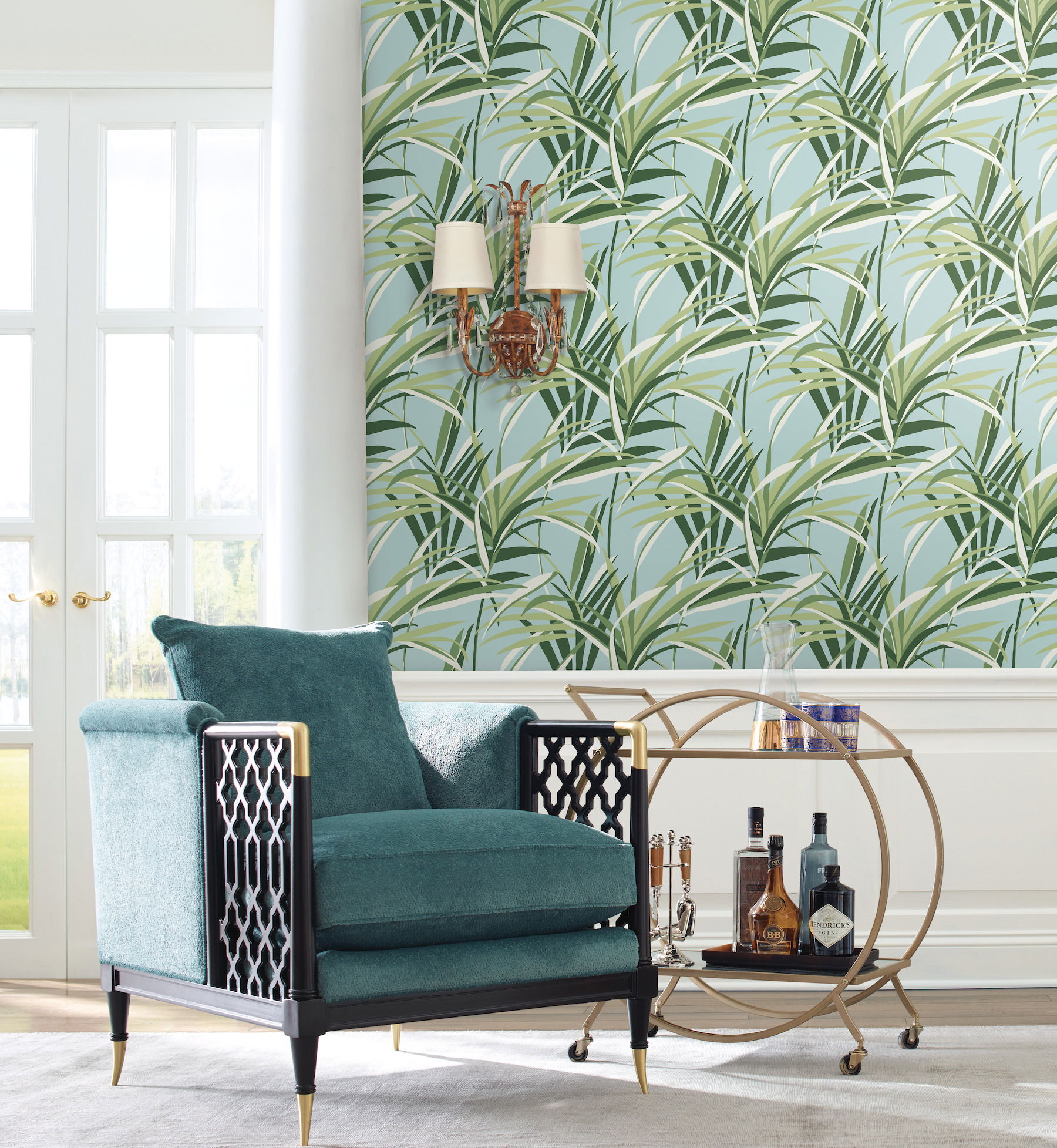 Tropical Paradise Green & Light Blue Wallpaper large image 