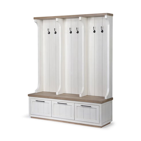 Fairview IV 61L x 17W White And Brown Wood With Storage Hall Tree