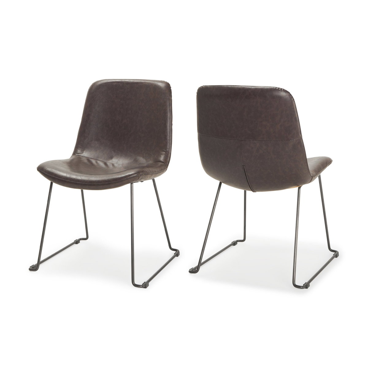 Sawyer Solid Back Dining Side Chair | Dark Brown Faux Leather with Iron, Dining Chair by Mercana, 19" length x 24.25" width x 33" height View 5