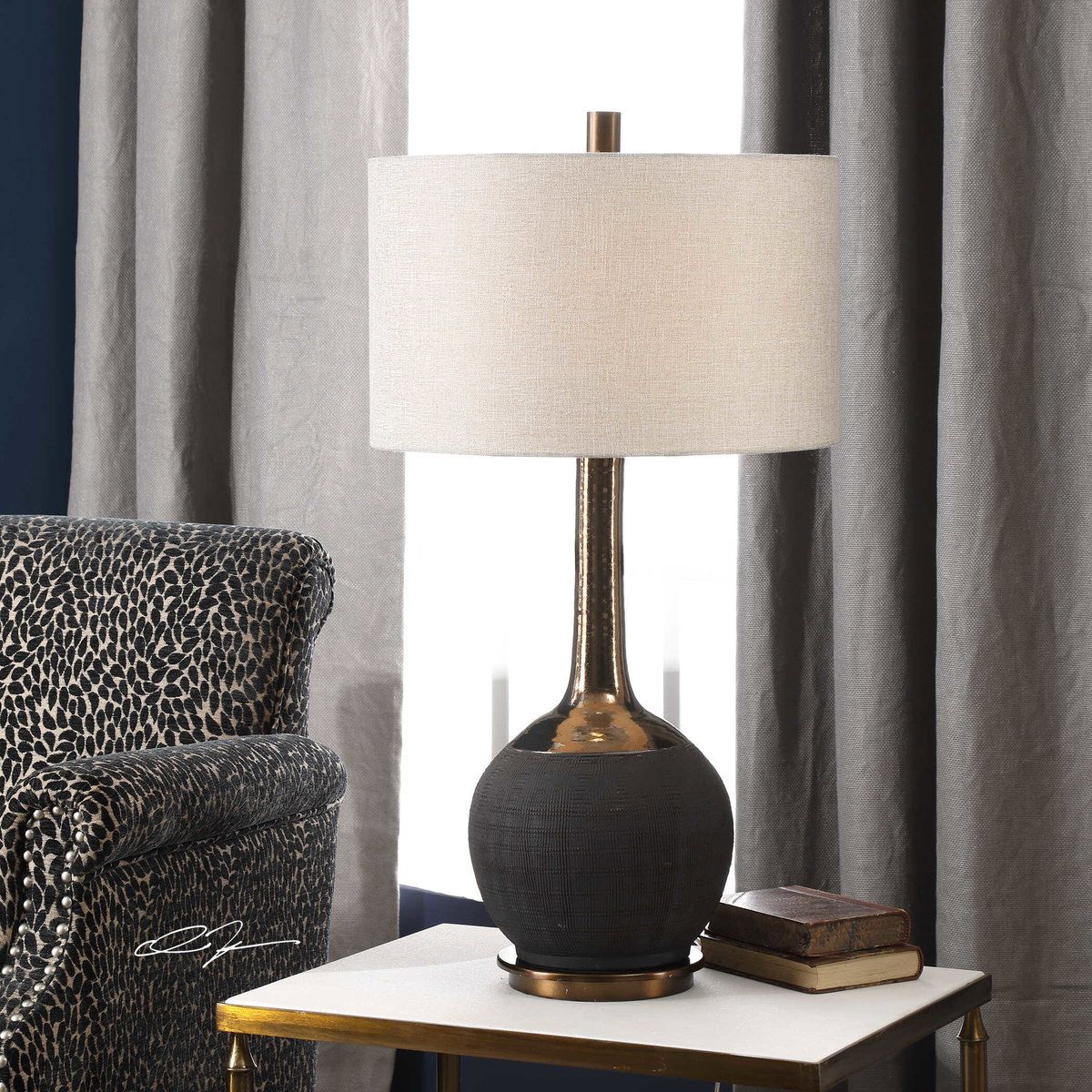 Arnav Textured Black Lamp, Table Lamp by Uttermost, 17" width x 32" height x 17" depth View 5