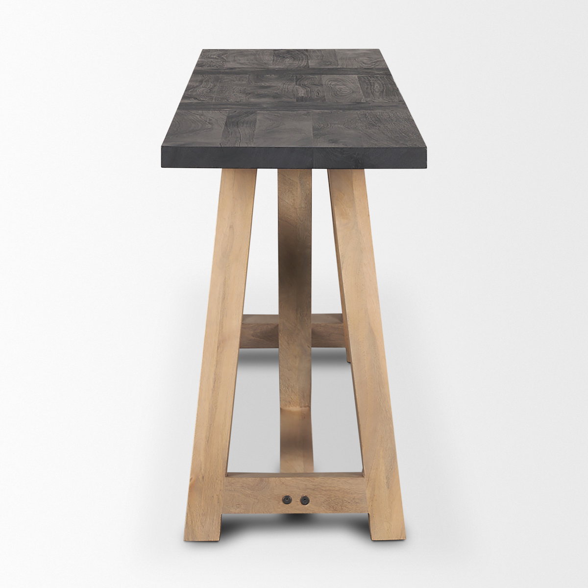 Rialto Two-Toned Black and Brown Wood Angular Leg Console Table, by Mercana, 70" length x 18" width x 30" height View 4
