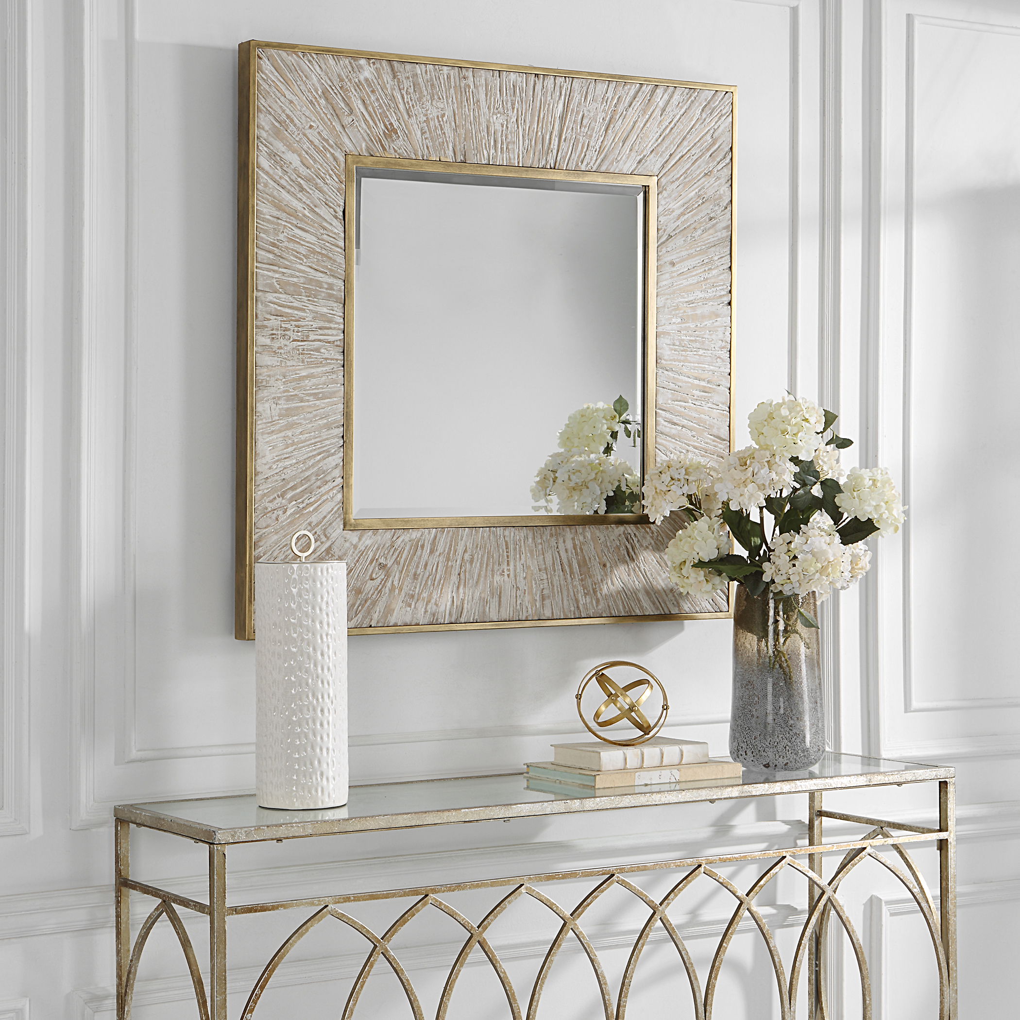 Wharton Whitewashed Square Mirror, by Uttermost, 41.5" width x 41.5" height x 2" depth View 5
