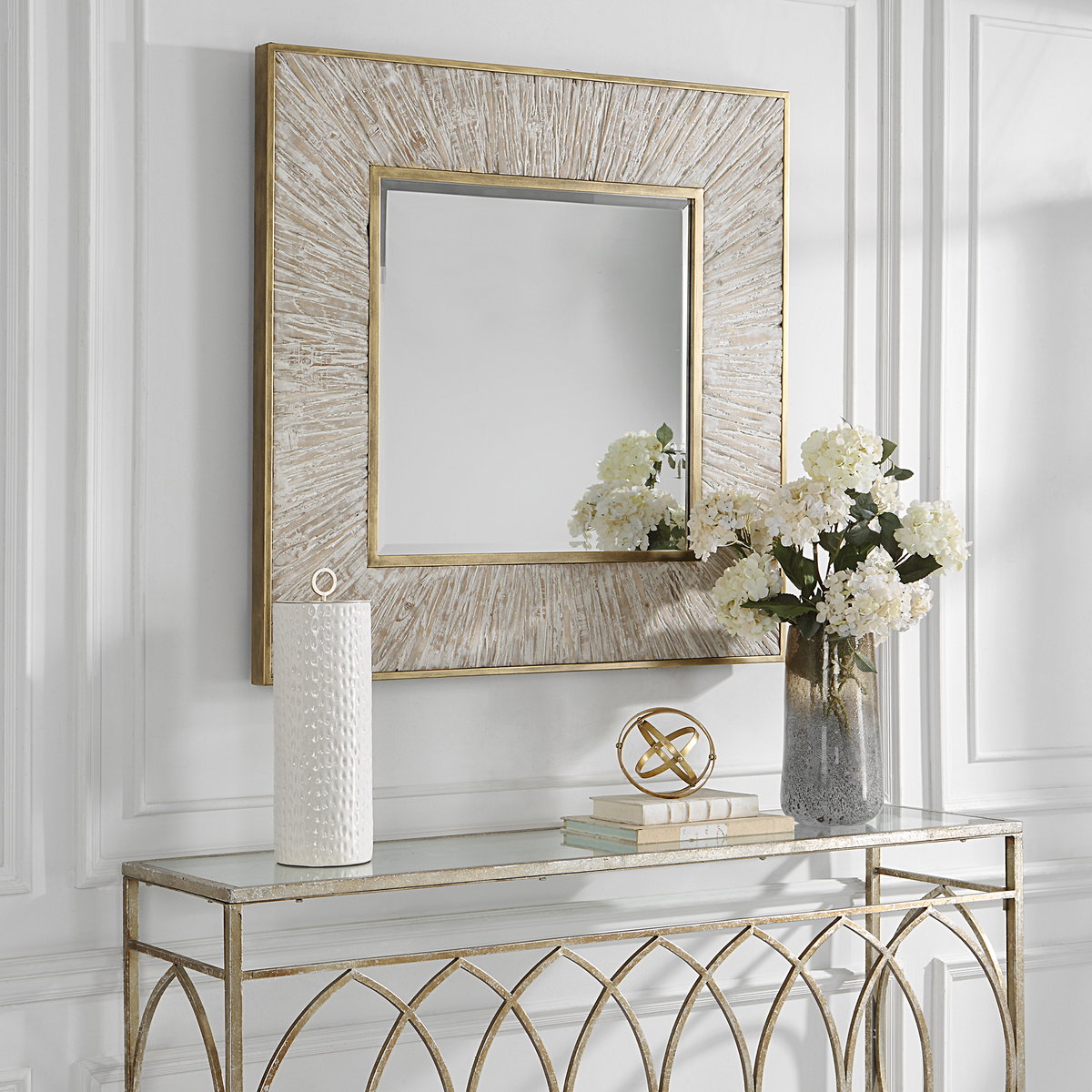 Wharton Whitewashed Square Mirror, by Uttermost, 41.5" width x 41.5" height x 2" depth View 5