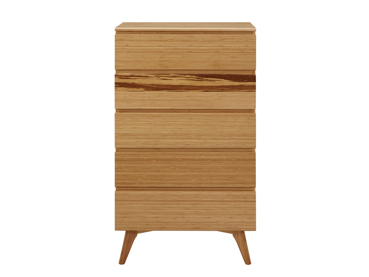 Azara Five Drawer High Chest, Caramelized, Dresser by Greenington, 19" length x 32" width x 53" height View 7
