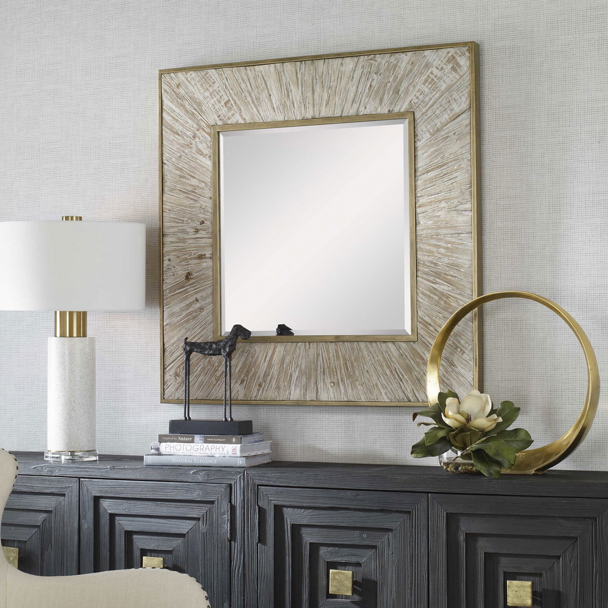 Wharton Whitewashed Square Mirror, by Uttermost, 41.5" width x 41.5" height x 2" depth View 4