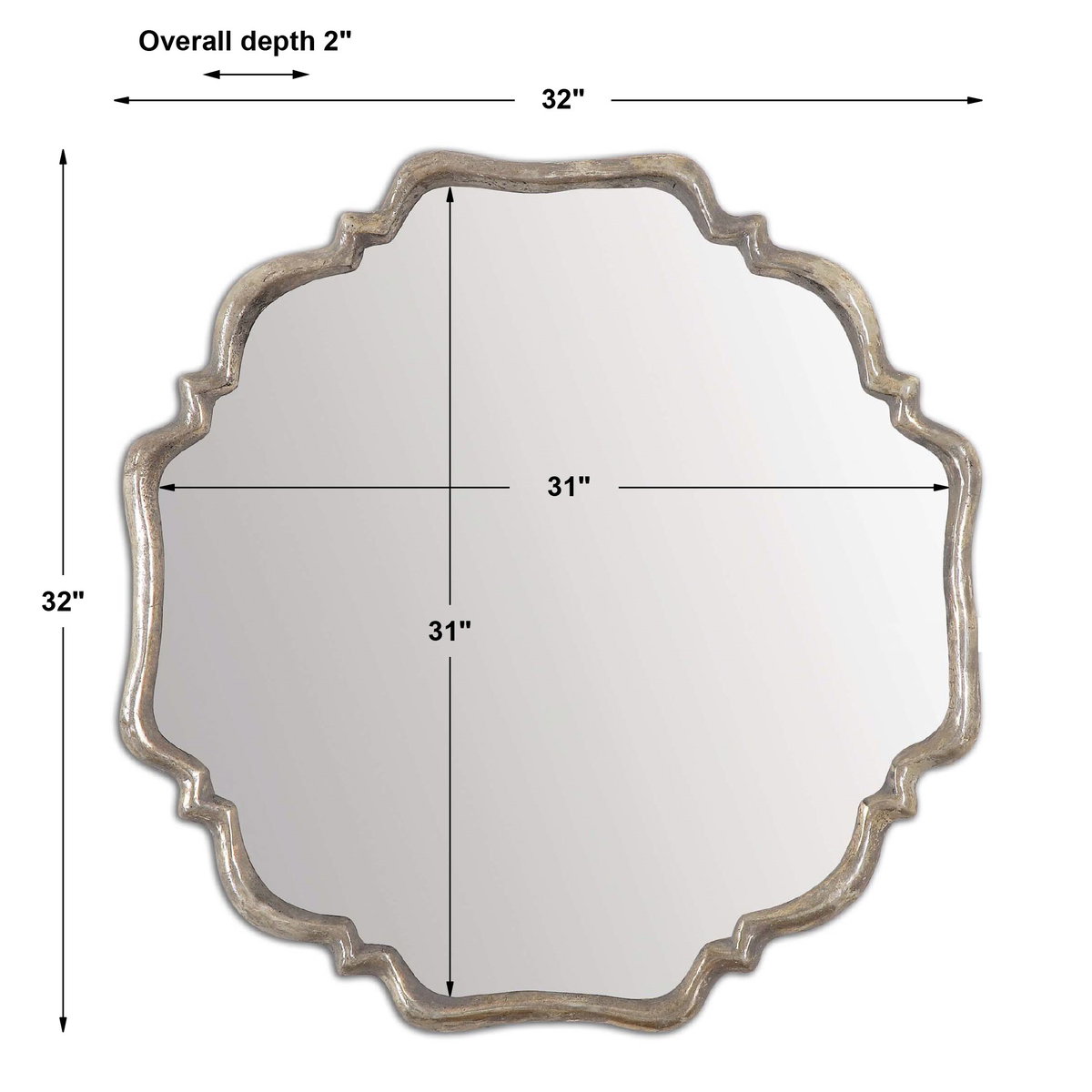 Valentia Silver Mirror, by Uttermost, 32" width x 32" height x 2" depth View 3