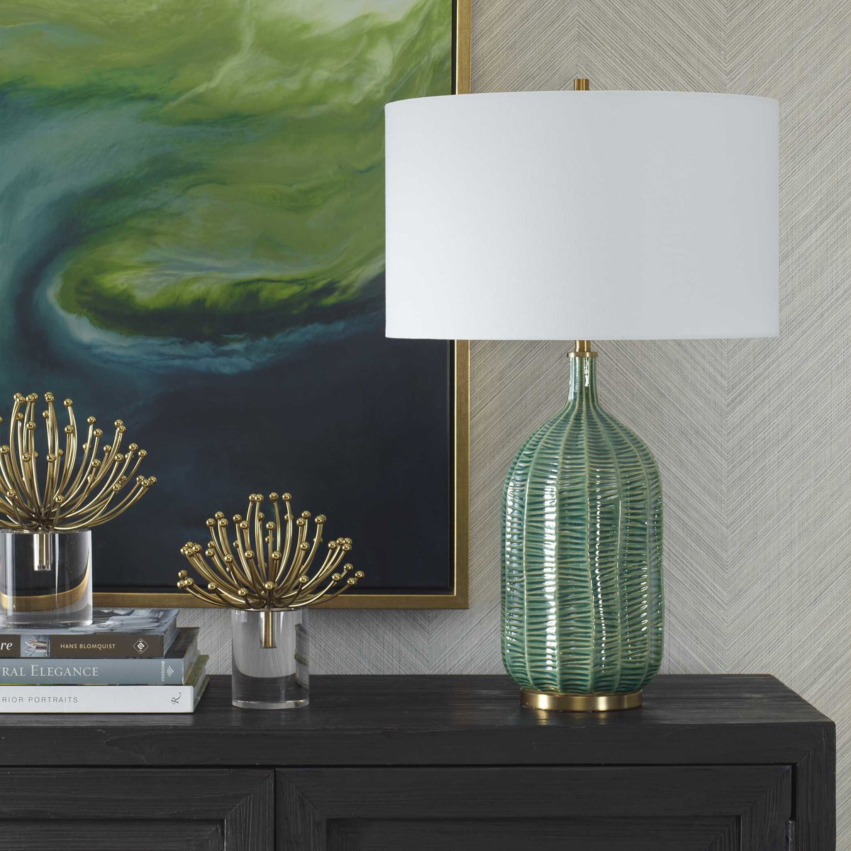 Bixby Green Table Lamp, by Uttermost, 16" width x 25.75" height x 16" depth View 4