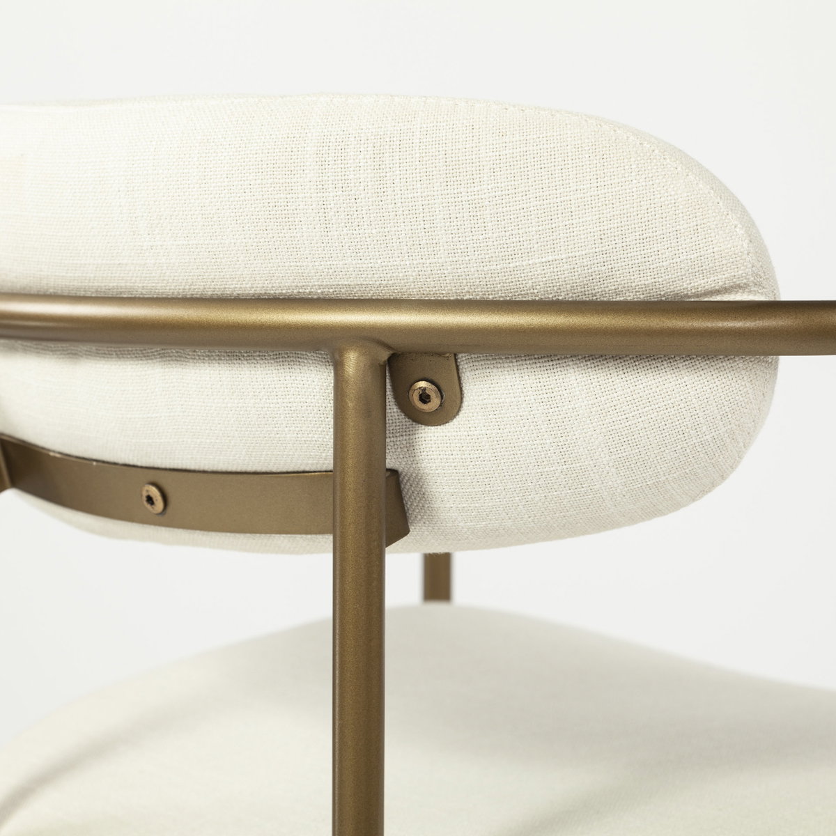 Parker Curved Back Dining Arm Chair | Cream Fabric with Gold Metal, Dining Chair by Mercana, 21.46" length x 21.06" width x 28.74" height View 12