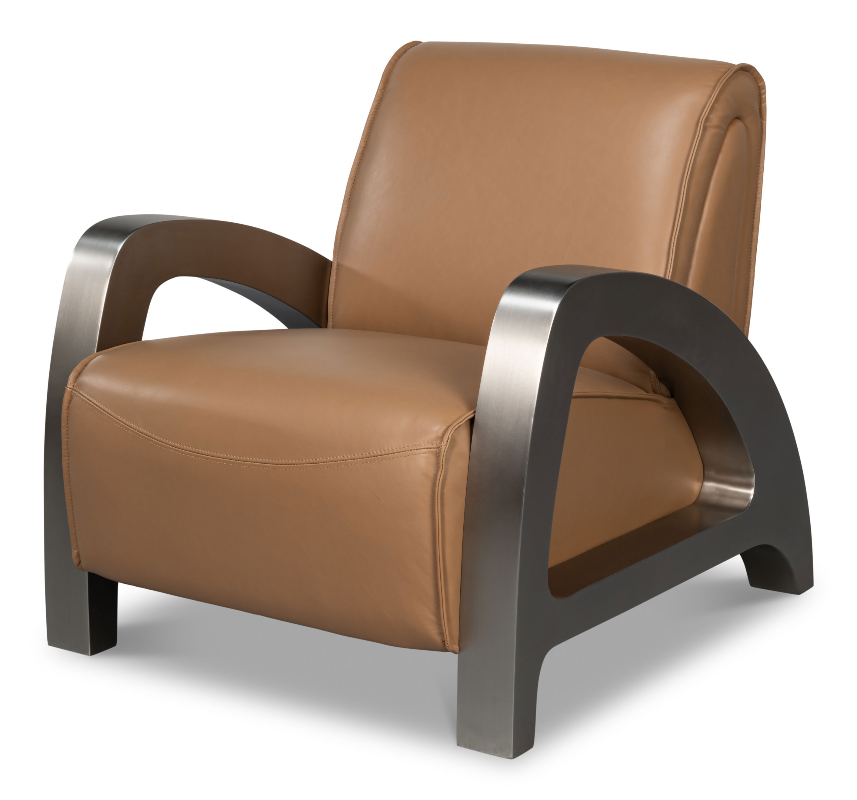 Carlisle Armchair, Caramel Brown Leather, Seating by Sarreid, 29" length x 37" width x 30" height View 1