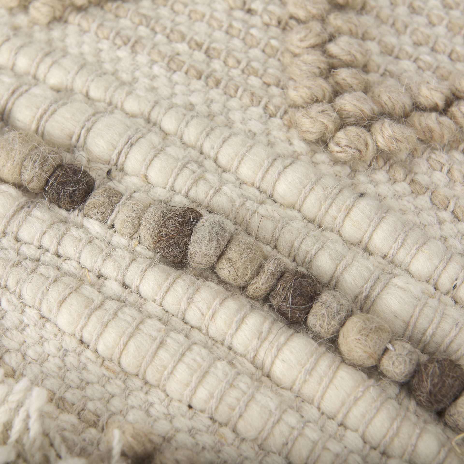 Caela Beige/Brown Wool, Cotton and Felt Popcorn Stitch Square Pouf large image 