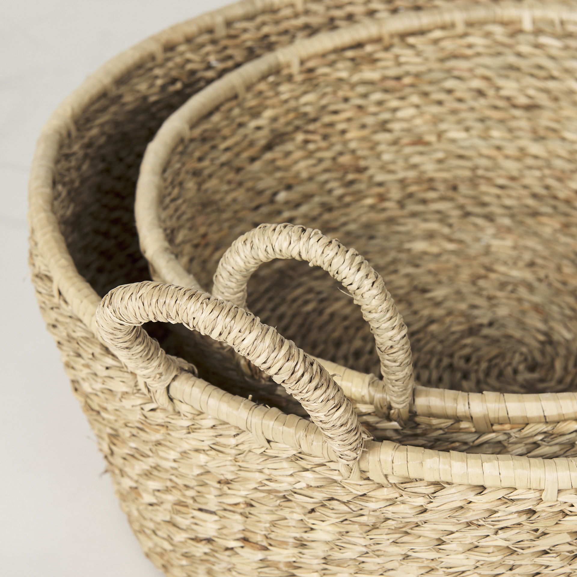 Ayanna Set of 2 Deep Nesting Seagrass Baskets with Handles, Bins & Basket by Mercana, 18.5" length x 18.5" width x 5.91" height View 8