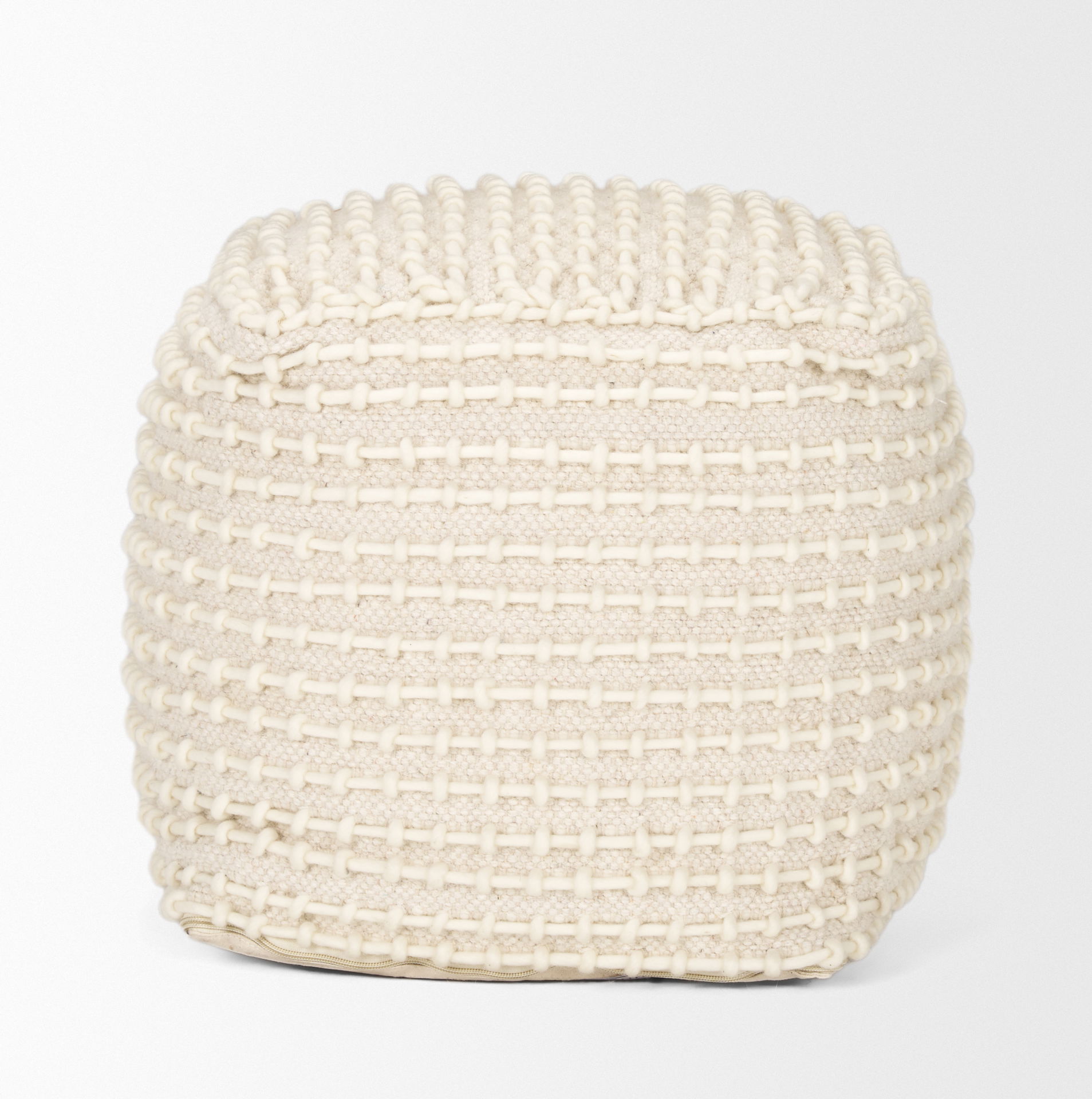 Sakaye Beige with Cream Stitched Patterned Pouf, Ottoman by Mercana, 16" length x 16" width x 16" height View 4