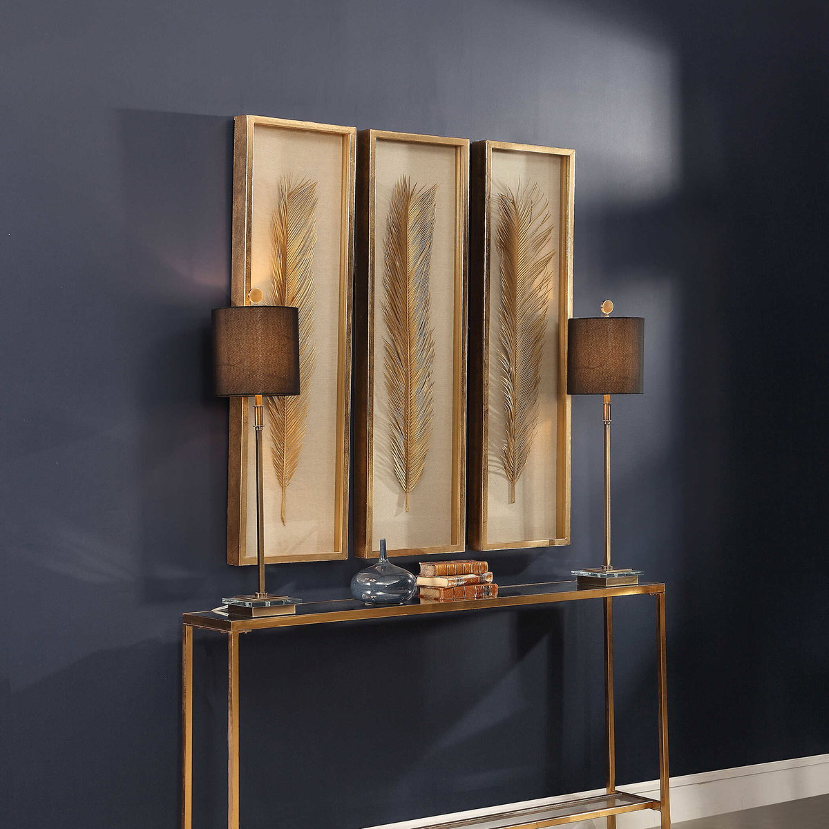 Palma Gold Leaf Shadow Box Set/3, Art by Uttermost, 14" width x 48.25" height x 2.62" depth View 5