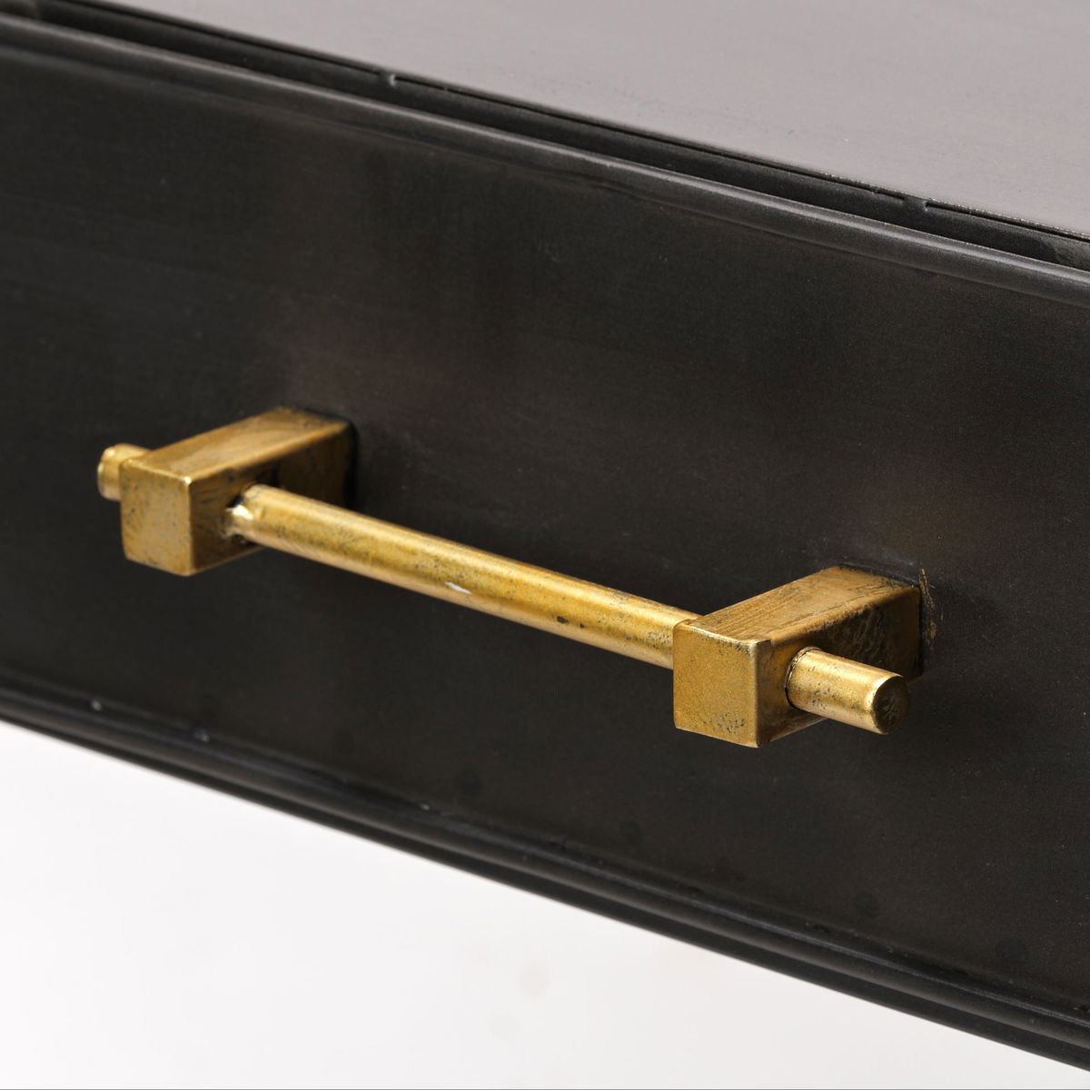 Vince 51L x 18W Black Metal with Gold Accents 3 Drawer Office Desk, by Mercana, 51.18" length x 18.31" width x 31.1" height View 8