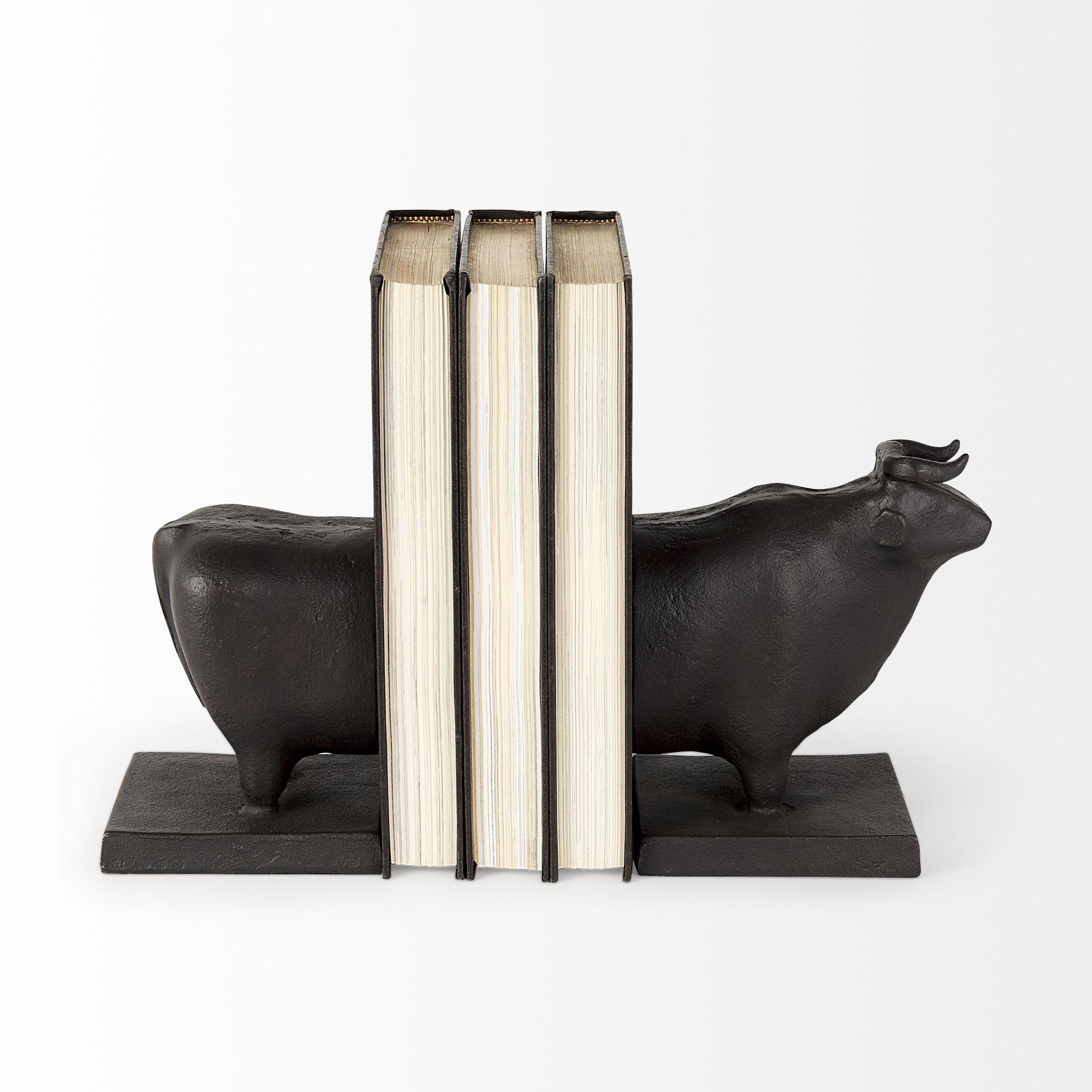 Taurus III (Set of 2) 9L x 4W Black Cast Aluminum Bull Bookends, by Mercana, 9" length x 4.25" width x 6.75" height View 3