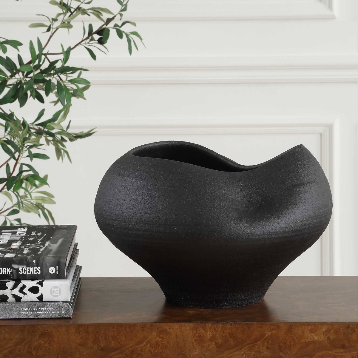 Nocturne Textured Black Bowl, Decorative by Uttermost, 14" width x 9" height x 14" depth View 2