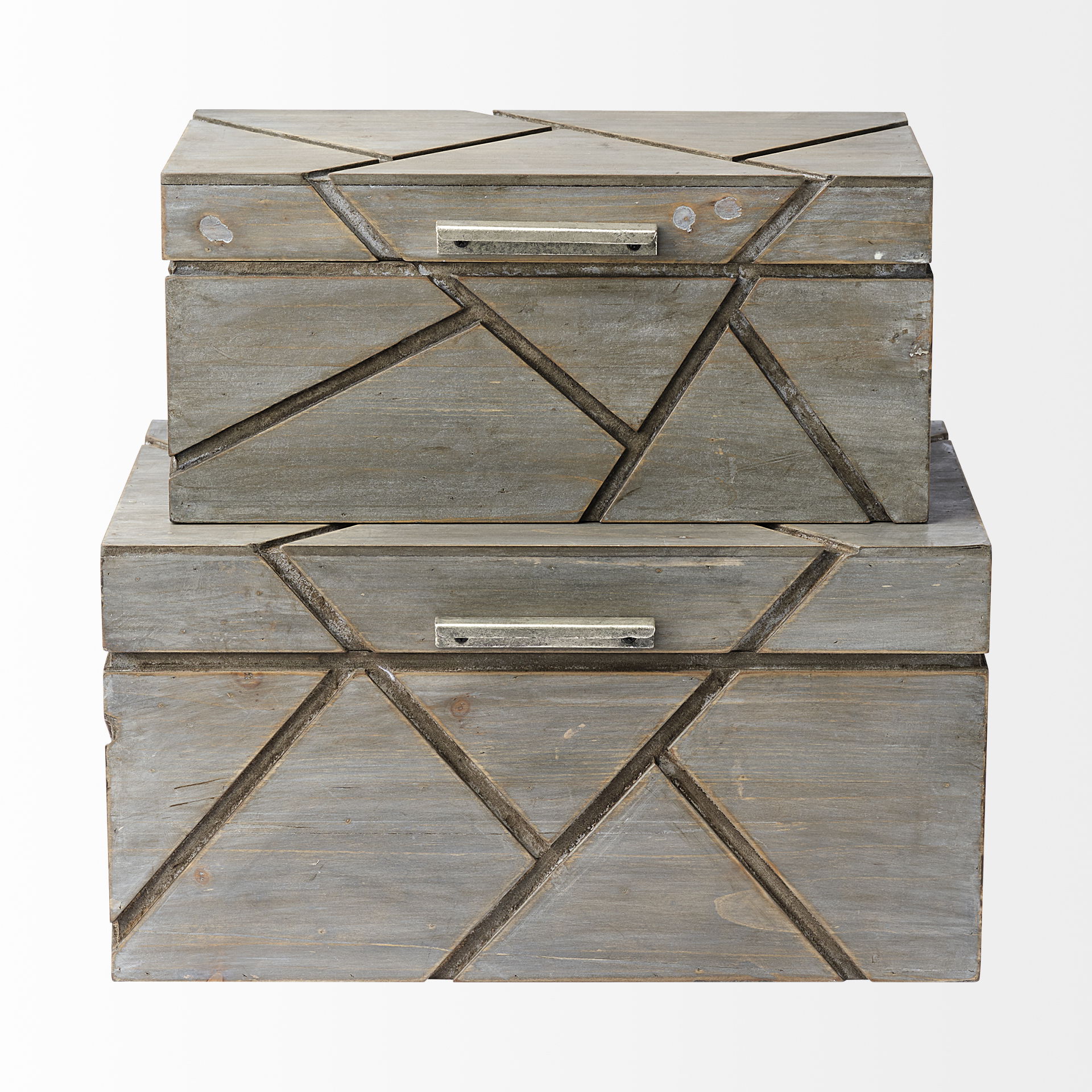 Niobe (Set of 2) 16L x 11W Gray Wooden Nesting Boxes, by Mercana, 16.02" length x 10.75" width x 8.25" height View 5