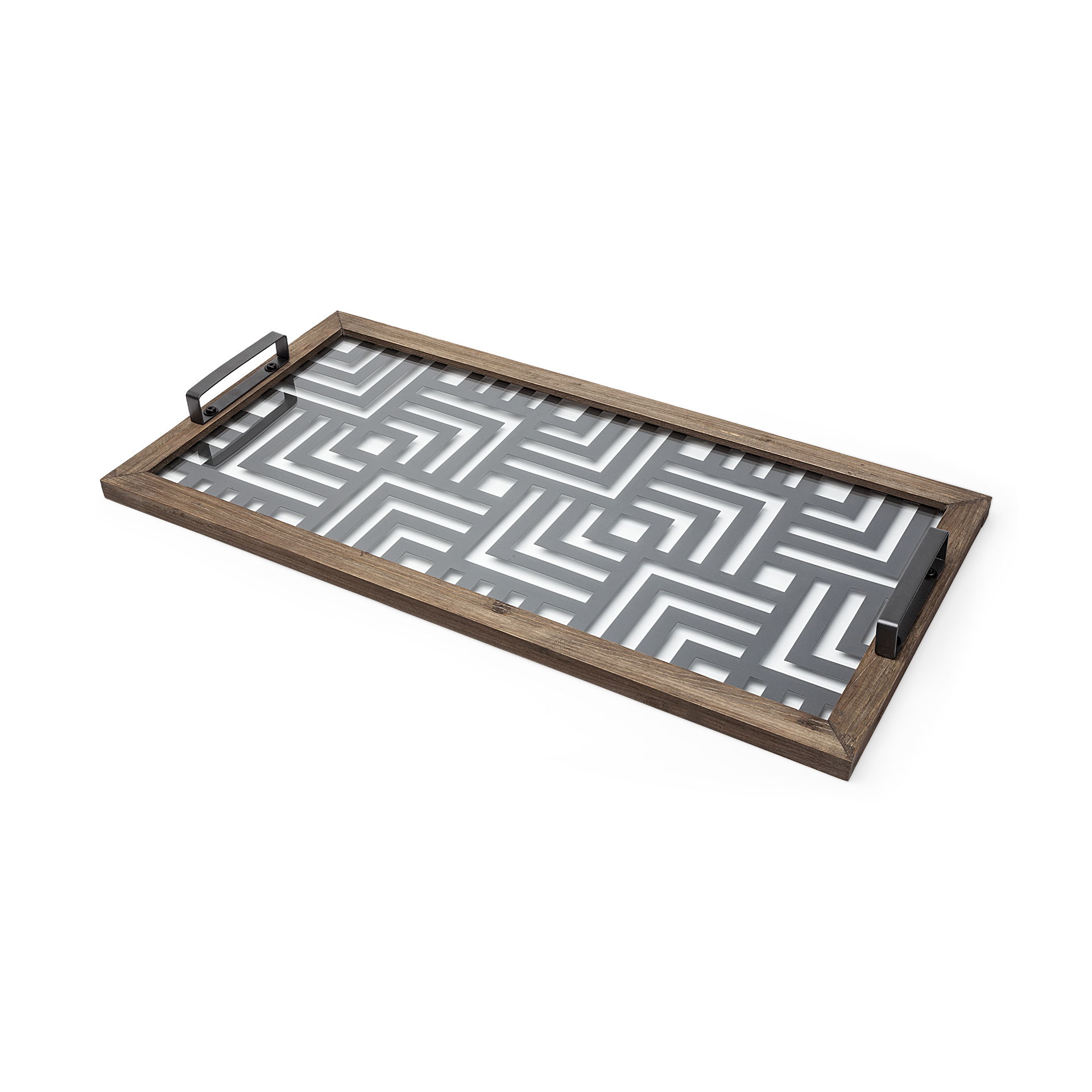 Fantuz 32L x 16W Gray Metal, Wood and Glass Serving Tray large image 