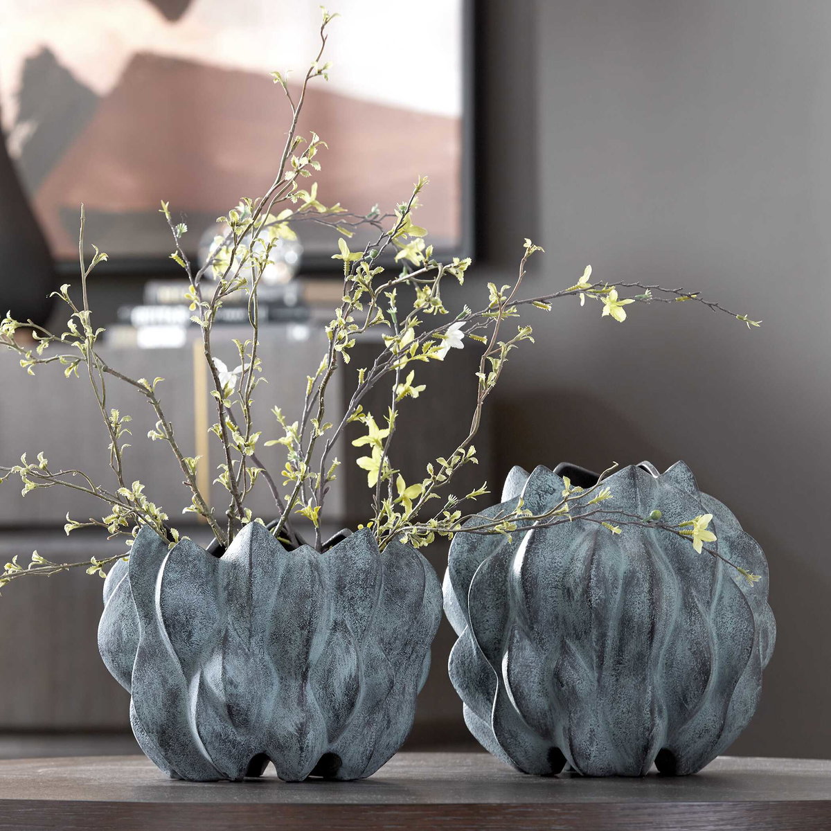 Verdant Bronze Vases Set/2, by Uttermost, 10" width x 9.5" height x 10" depth View 2