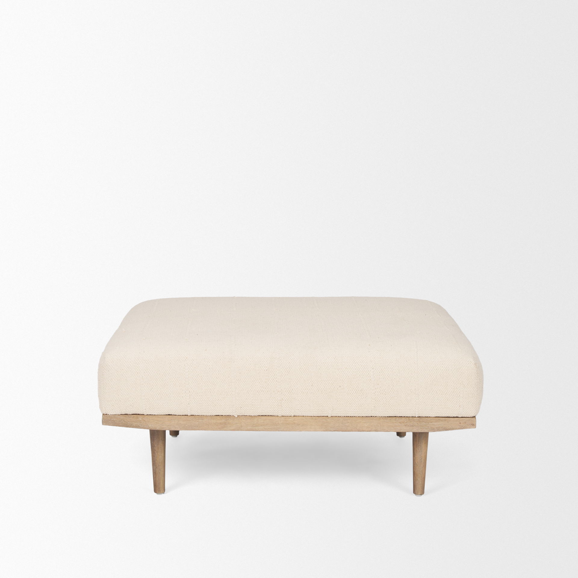 Shae Brown Wood with Oatmeal Fabric Ottoman, by Mercana, 37" length x 37" width x 16" height View 4