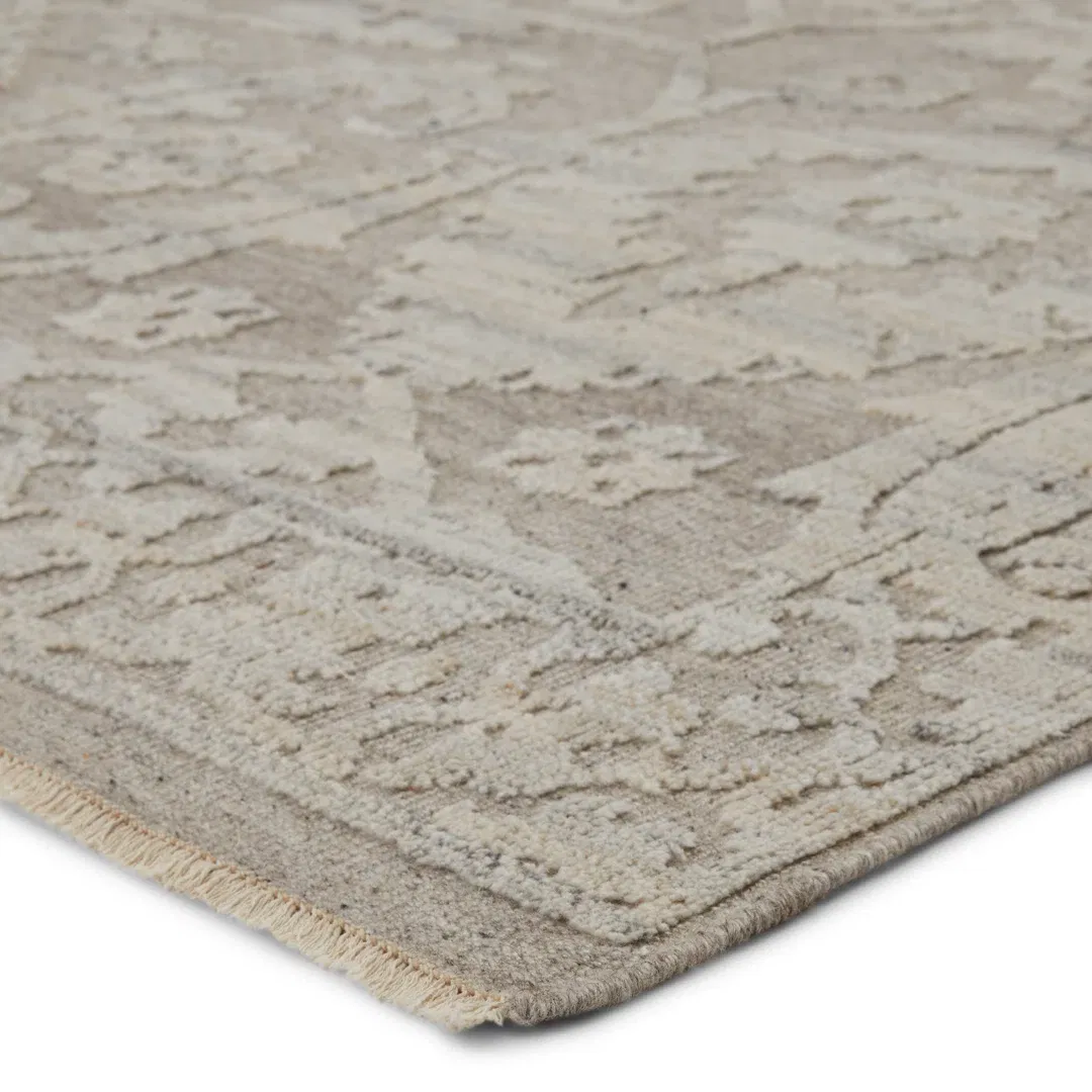 Damask Hand-Knotted Wool Taupe Area Rug large image 