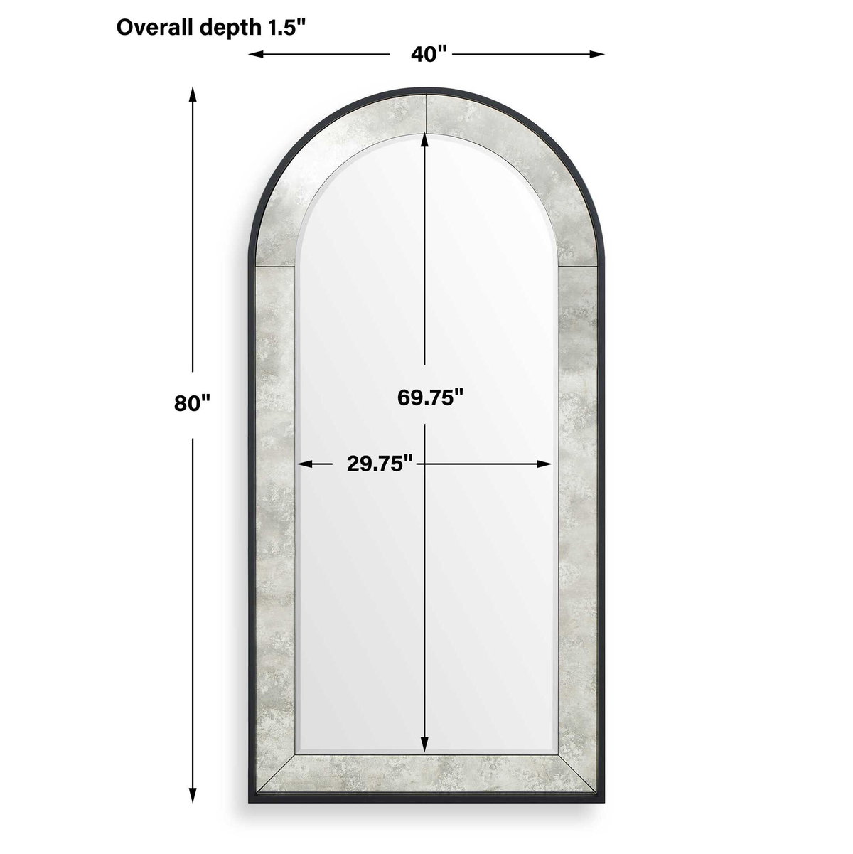 Marlowe Antique Arch Mirror, by Uttermost, 40" width x 80" height x 1.5" depth View 3