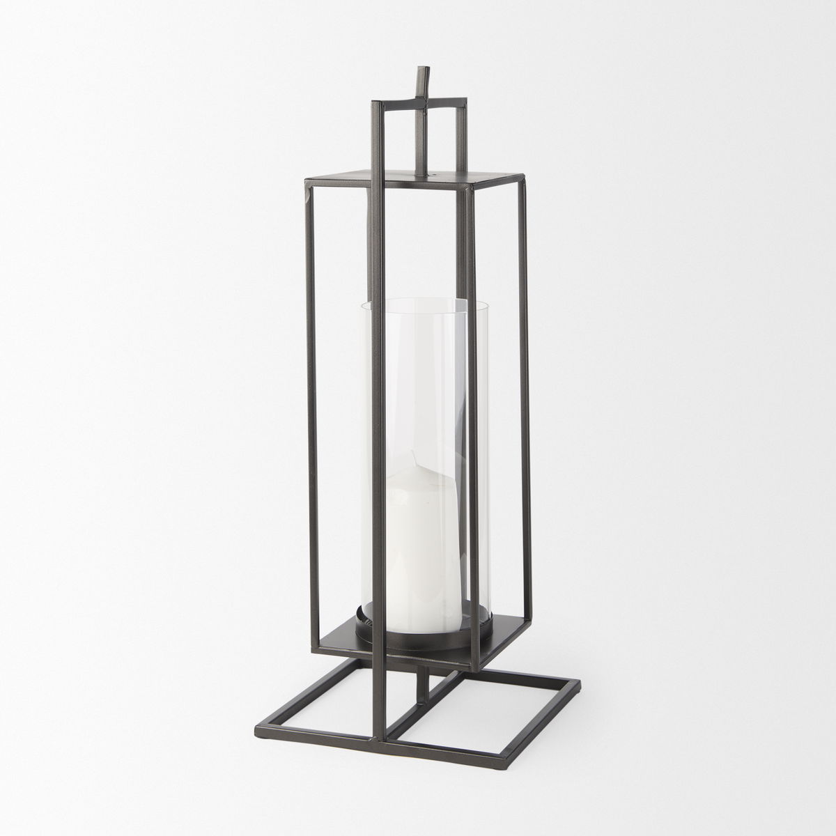 Albus I Large Black Metal Rectangular Table Candle Holder, Candles & Candle Holder by Mercana, 9.25" length x 9.25" width x 23.82" height View 5