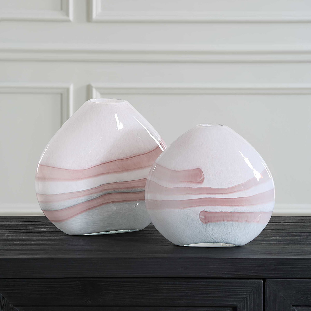 Blush Swirl Glass Vases Set/2, by Uttermost, 11.75" width x 10.5" height x 4.25" depth View 3