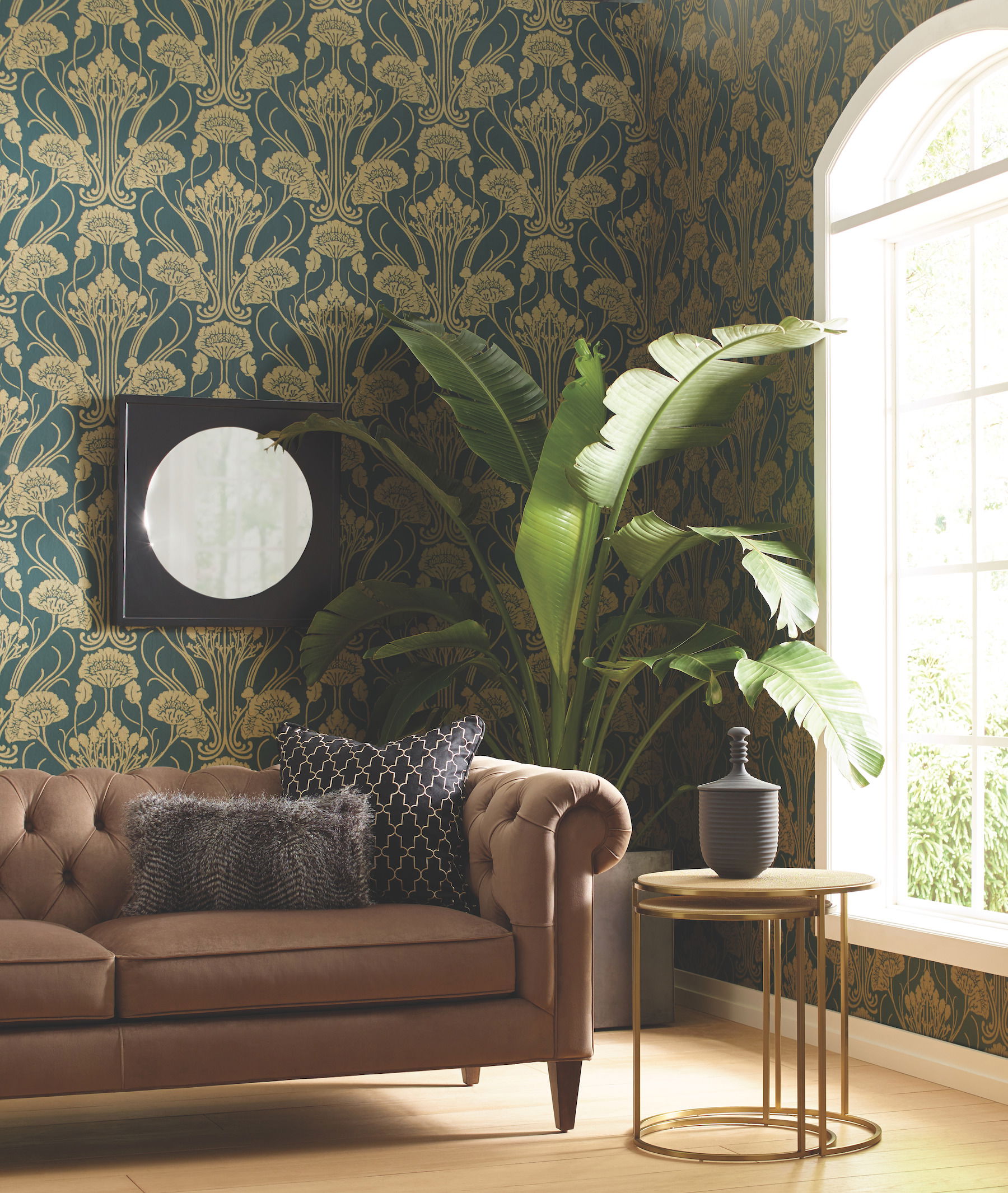Nouveae Damask Green Wallpaper, by York Wall, 27' length x 2'3" width x 0.02" depth View 3