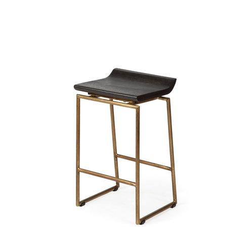 Givens Backless 26in Seat Counter Stool | Brown Wood with Gold Metal
