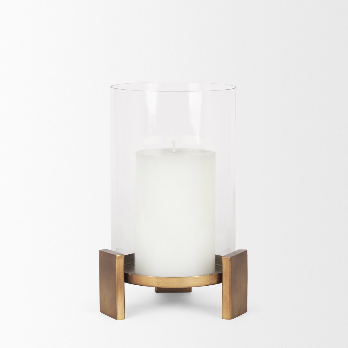 Price Small Antiqued Gold Metal with Glass Hurricane Candle Holder, Candles & Candle Holder by Mercana, 8" length x 8" width x 11.5" height View 4