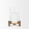 Price Small Antiqued Gold Metal with Glass Hurricane Candle Holder, Candles & Candle Holder by Mercana, 8" length x 8" width x 11.5" height thumbnail 4