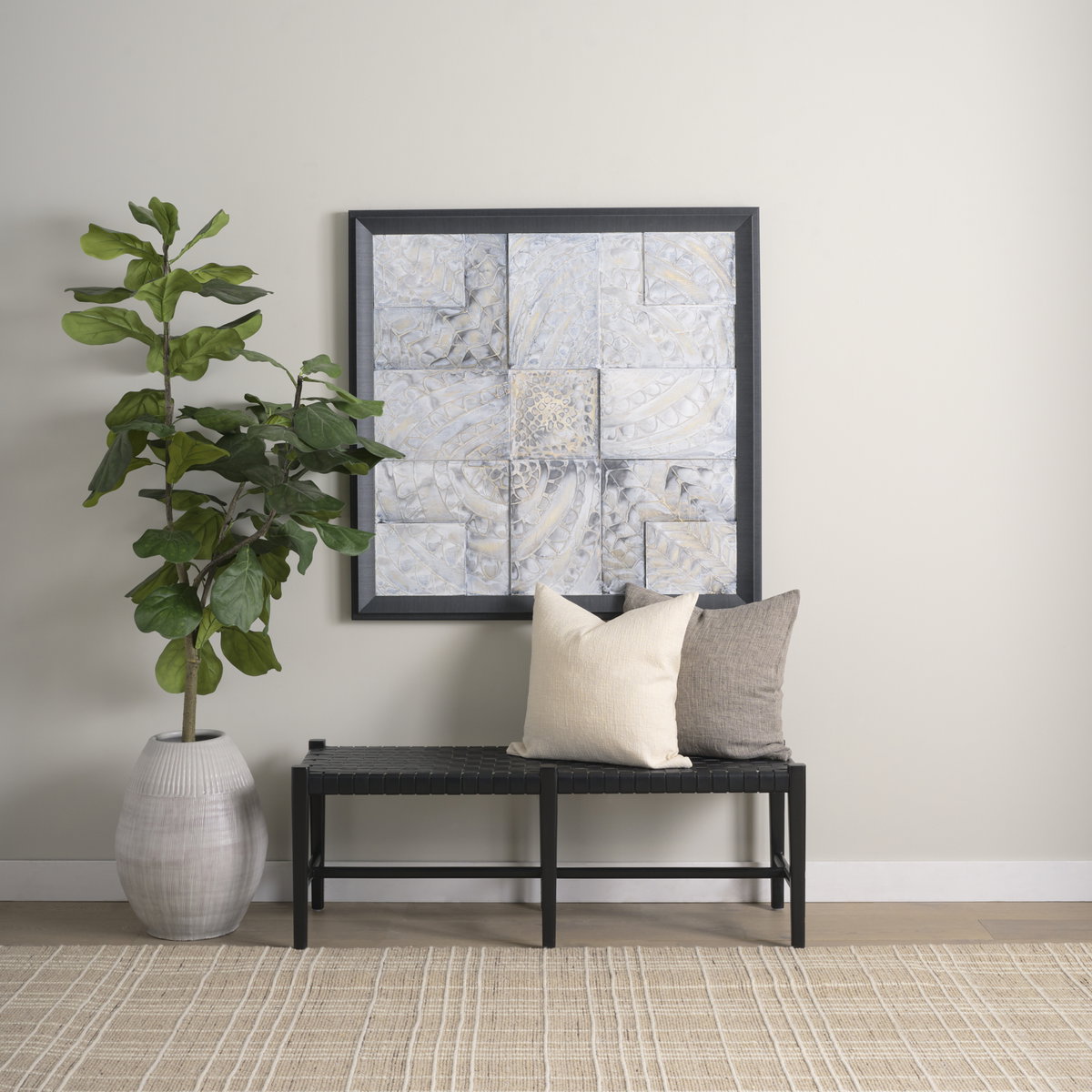Jacklyn 22x22 Cream Linen Square Decorative Pillow Cover, by Mercana, 22" length x 22" width x 0.2" height View 4