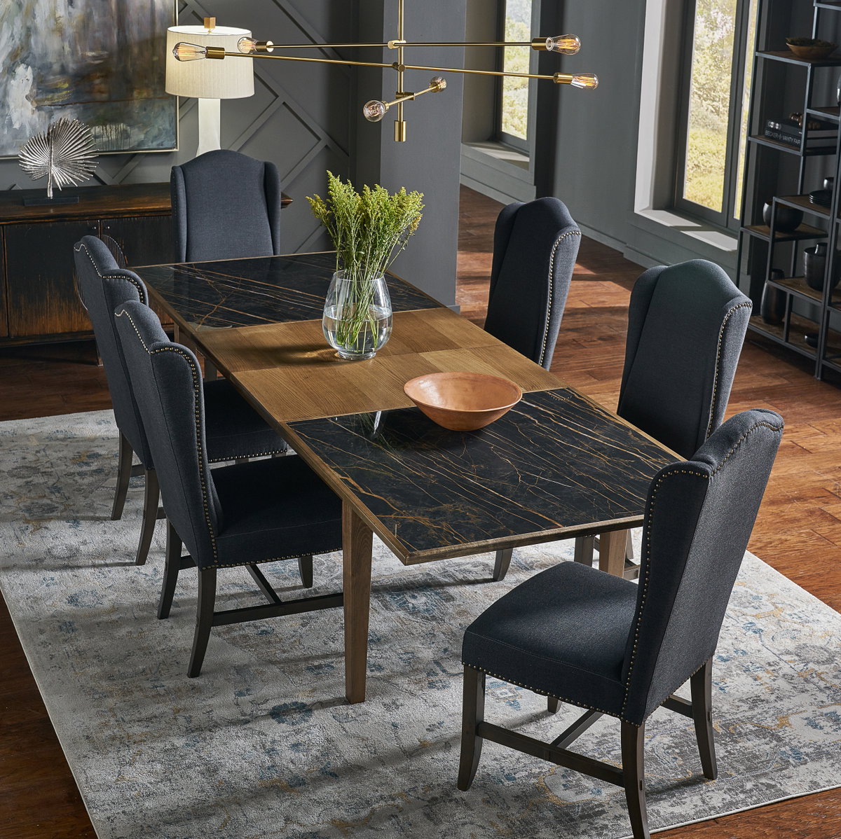 Black High Back Dining Chair, by Sarreid, 2'2" length x 1'9" width x 3'10" height View 9