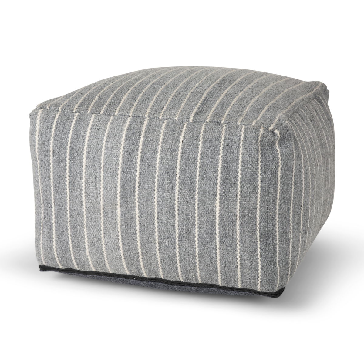 Kensie Large Blue Striped Pouf, Ottoman by Mercana, 14" length x 22" width x 22" height View 1