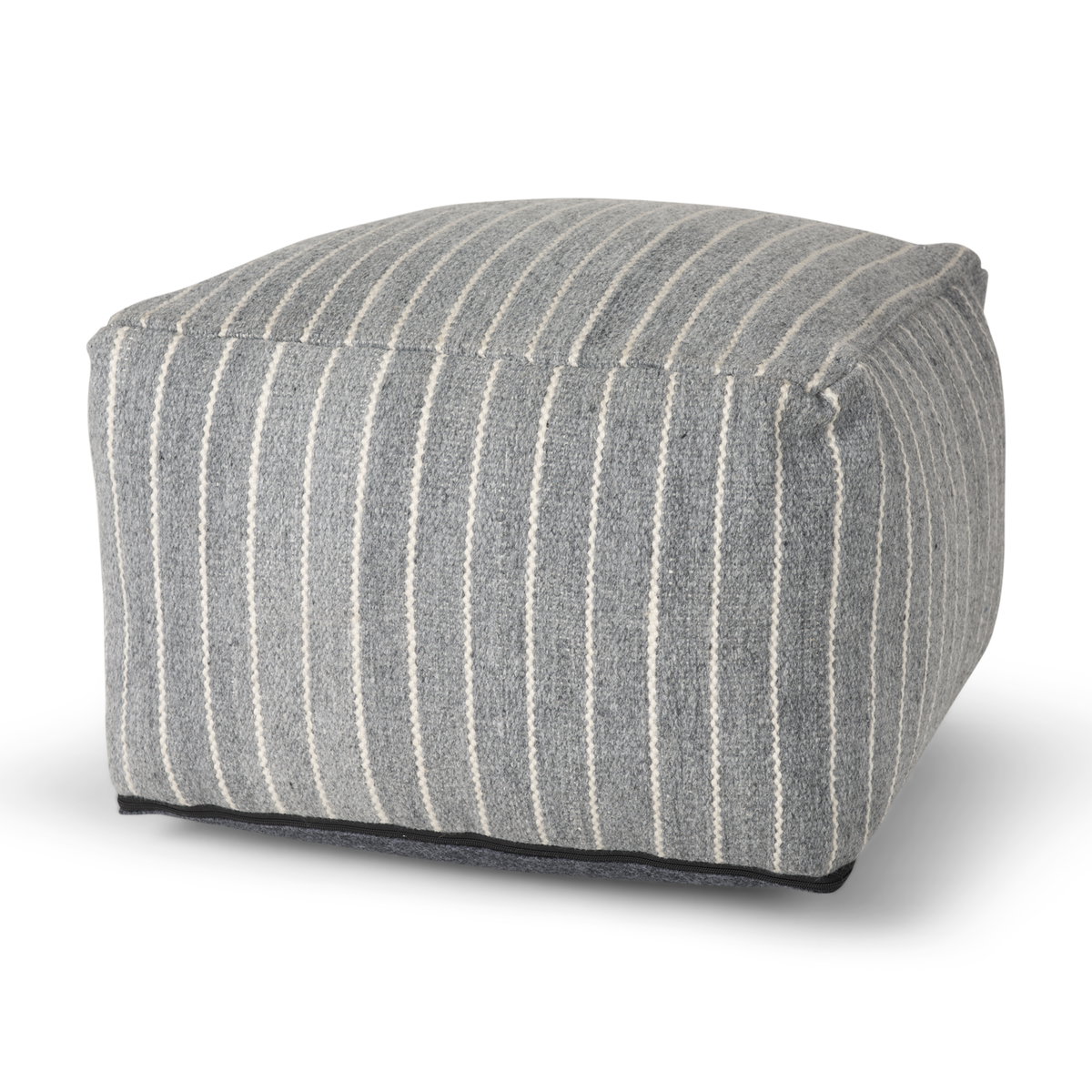 Kensie Large Blue Striped Pouf, Ottoman by Mercana, 14" length x 22" width x 22" height View 1