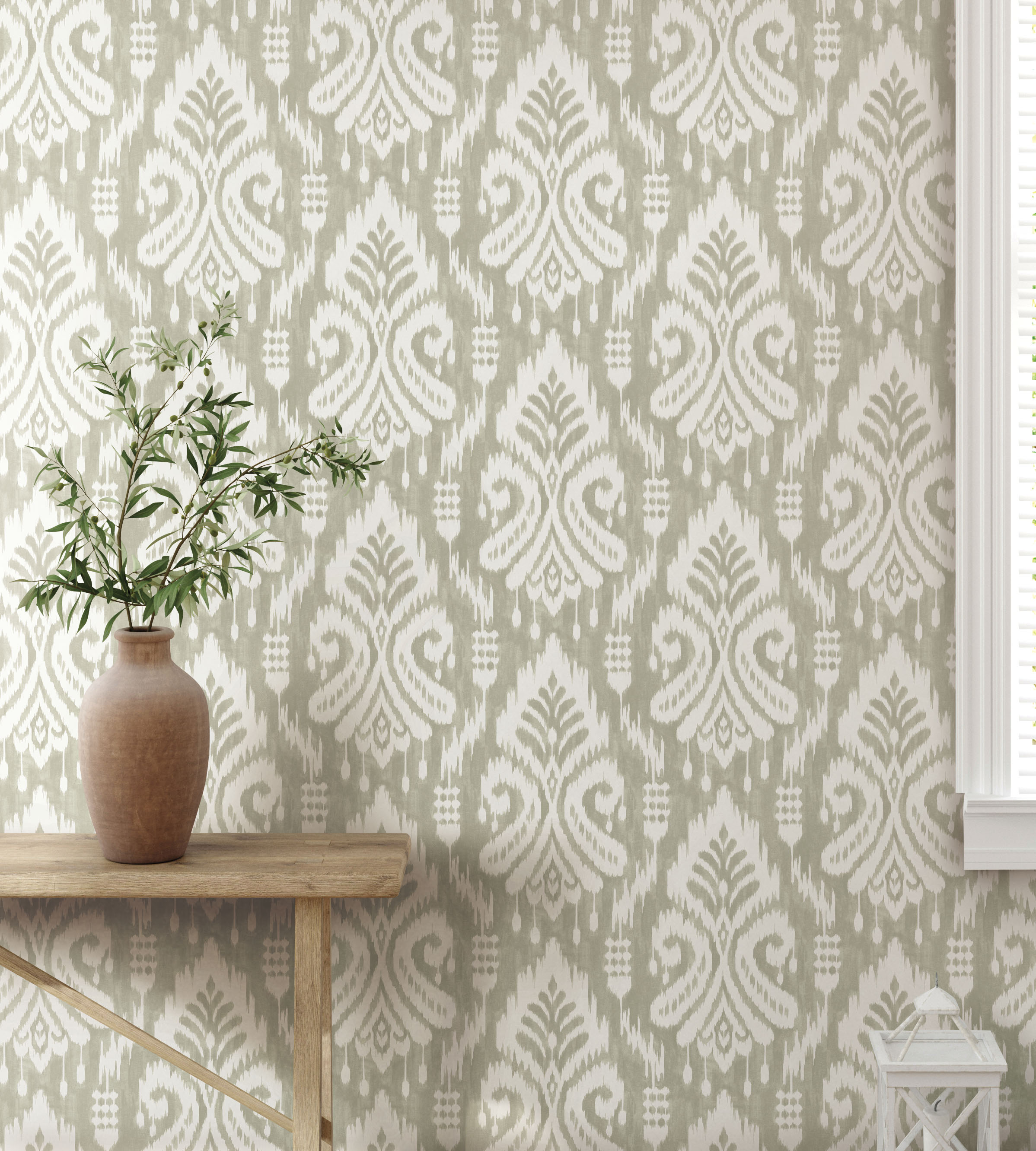 Hawthorne Ikat Off White Peel & Stick Wallpaper large image 