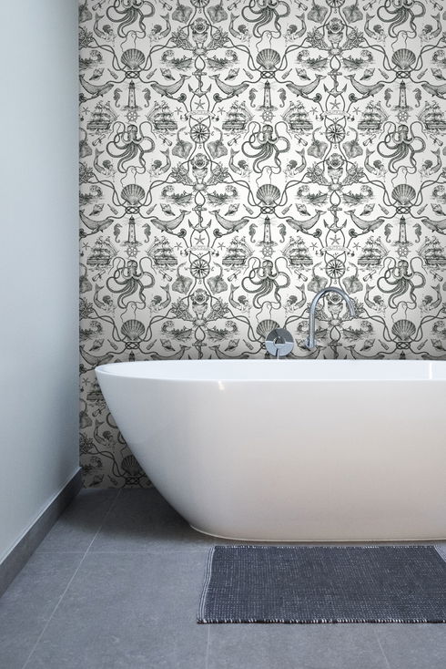 Deep Sea Toile Black Wallpaper
