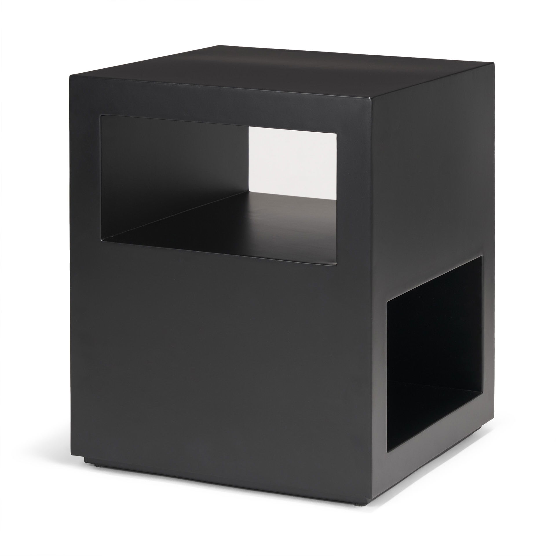 Vondra Matte Black Metal with Open Shelves Side table, Side & End Table by Mercana, 18" length x 18" width x 21.75" height View 1