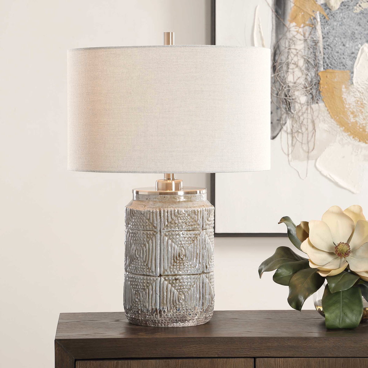 Graydon Gray Table Lamp, by Uttermost, 1'5" width x 2'0.5" height x 1'5" depth View 2