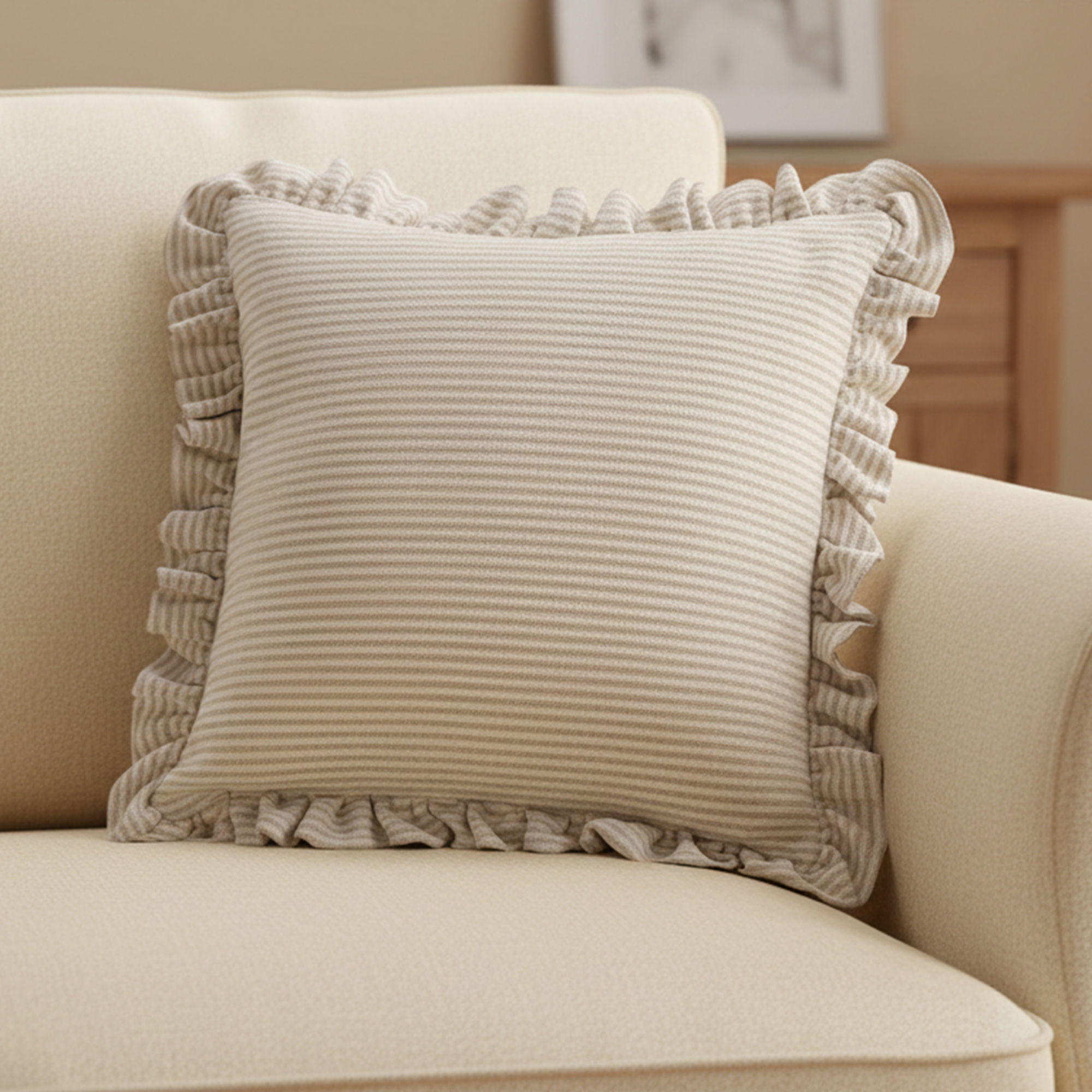 Betty 20 Inch Cushion Beige Stripe, Decorative Pillow by Moe's Home, 20" width x 4" height x 20" depth View 5