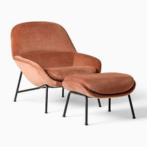 Online Designer Combined Living/Dining Fillmore Mid Century Chair And Ottoman Set Poly Deluxe Velvet Burnt Umber Matte Black