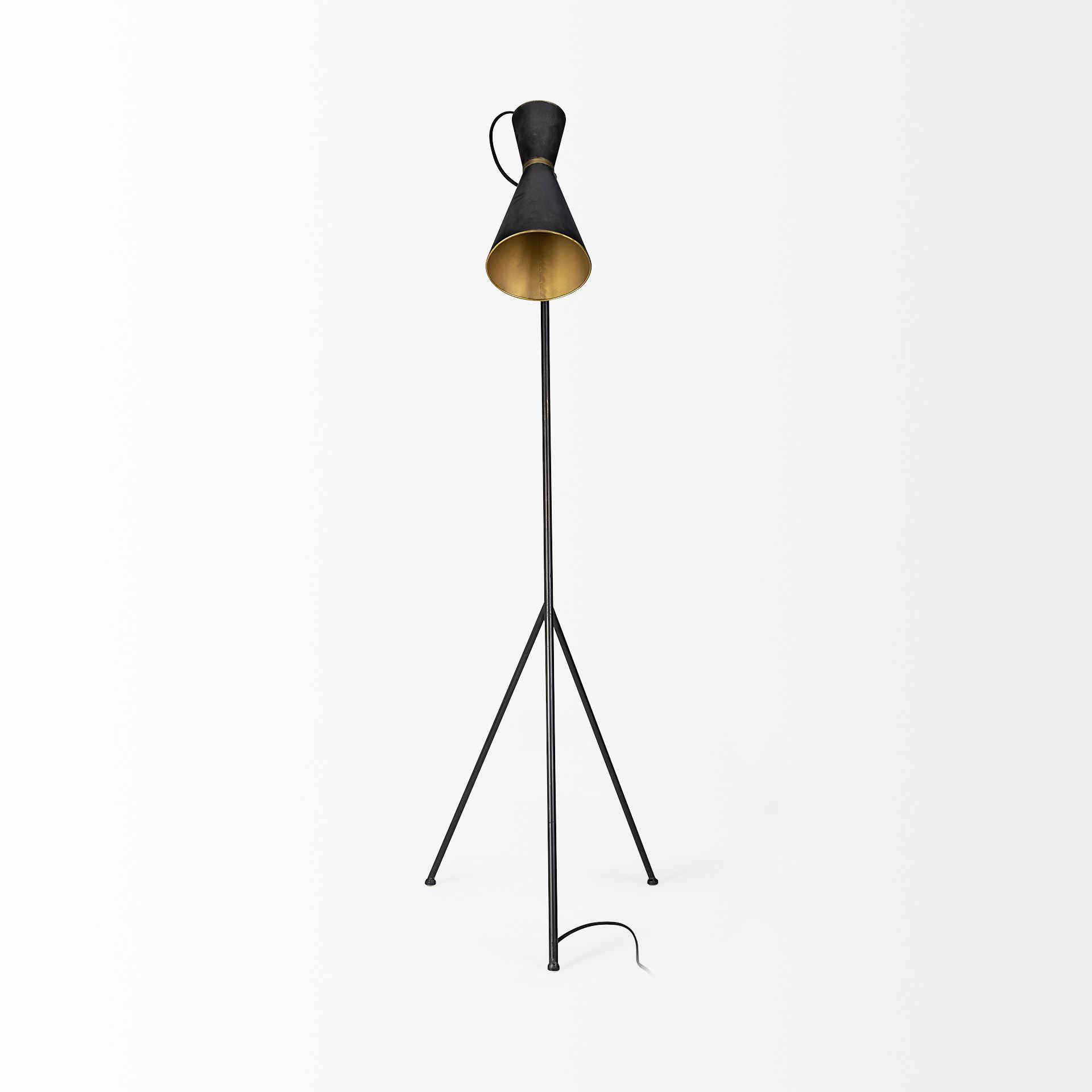 Eris III (58.3'H) Black/Brass Metal Cone Shade Floor Lamp, by Mercana, 20.08" length x 17.72" width x 58.27" height View 4