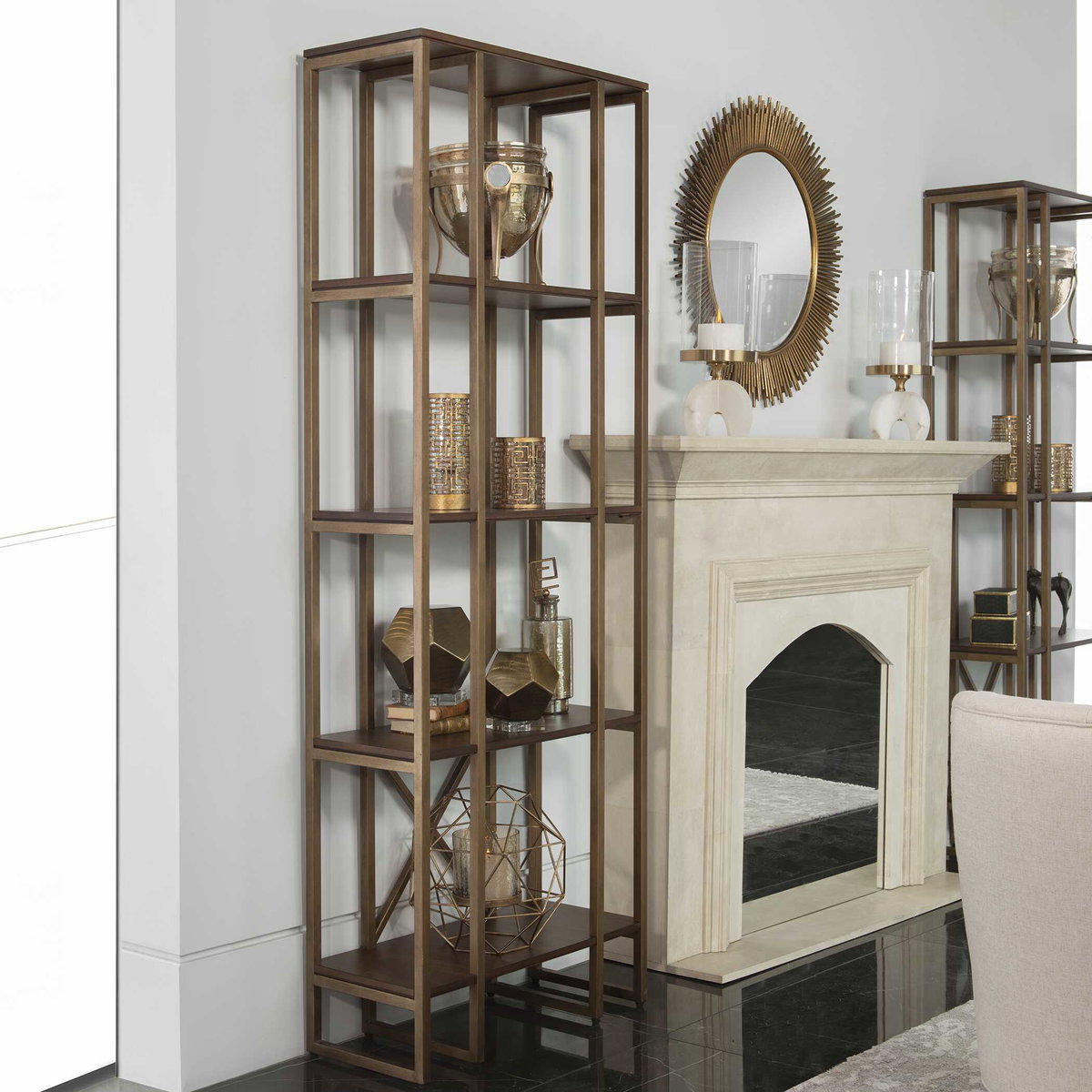 Karishma Antique Gold Etagere, Furniture by Uttermost, 32" width x 89" height x 14" depth View 2