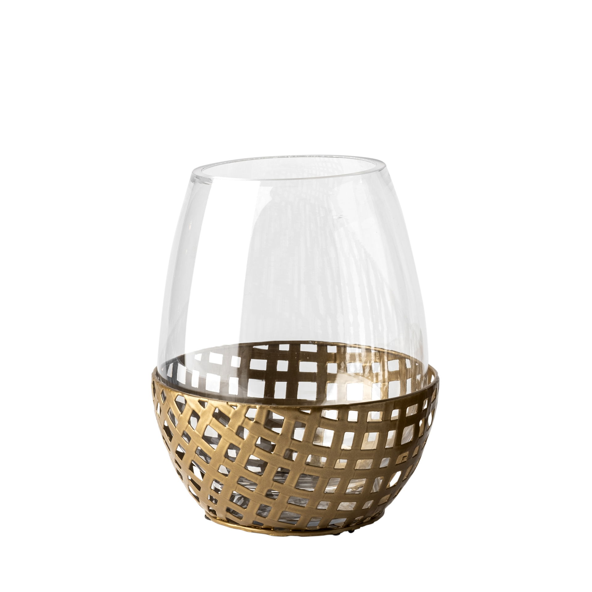 Reena I Small Gold Woven Metal Base Table Candle Holder large image 