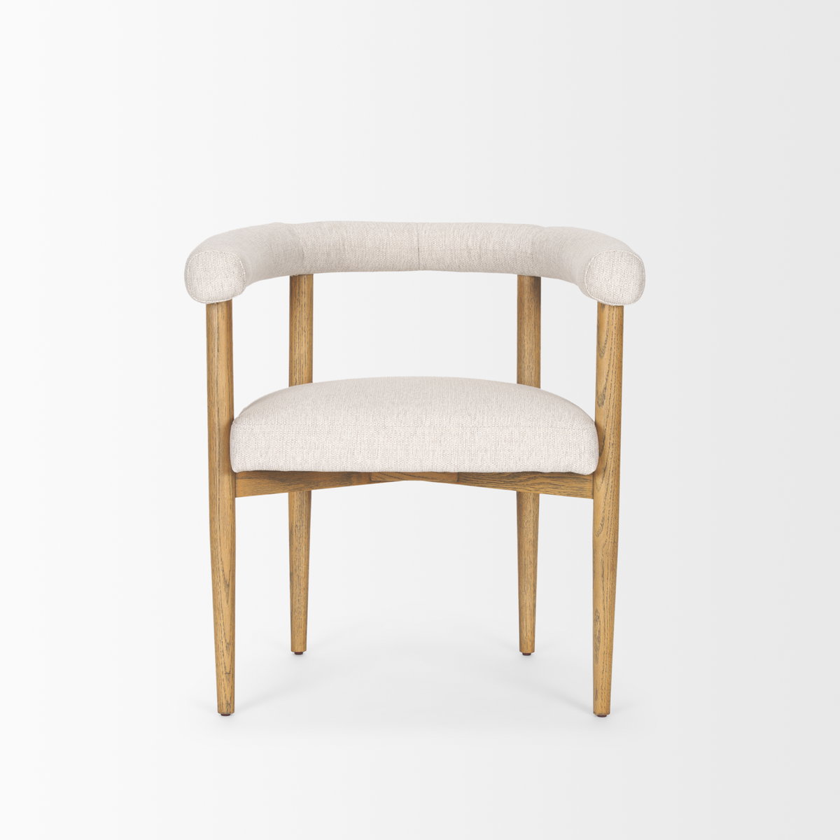 Arden Curved Back Dining Side Chair | Cream Twill with Brown Wood, Dining Chair by Mercana, 26" length x 21.5" width x 28" height View 3