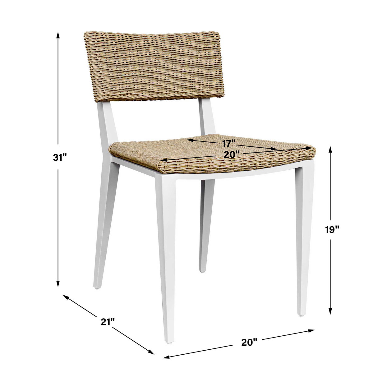 Calbas White Outdoor Dining Chair, Outdoor Chair by Uttermost, 1'7.75" width x 2'6.75" height x 1'10.6" depth View 3