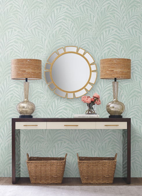 Tea Leaves Stripe Blue Wallpaper