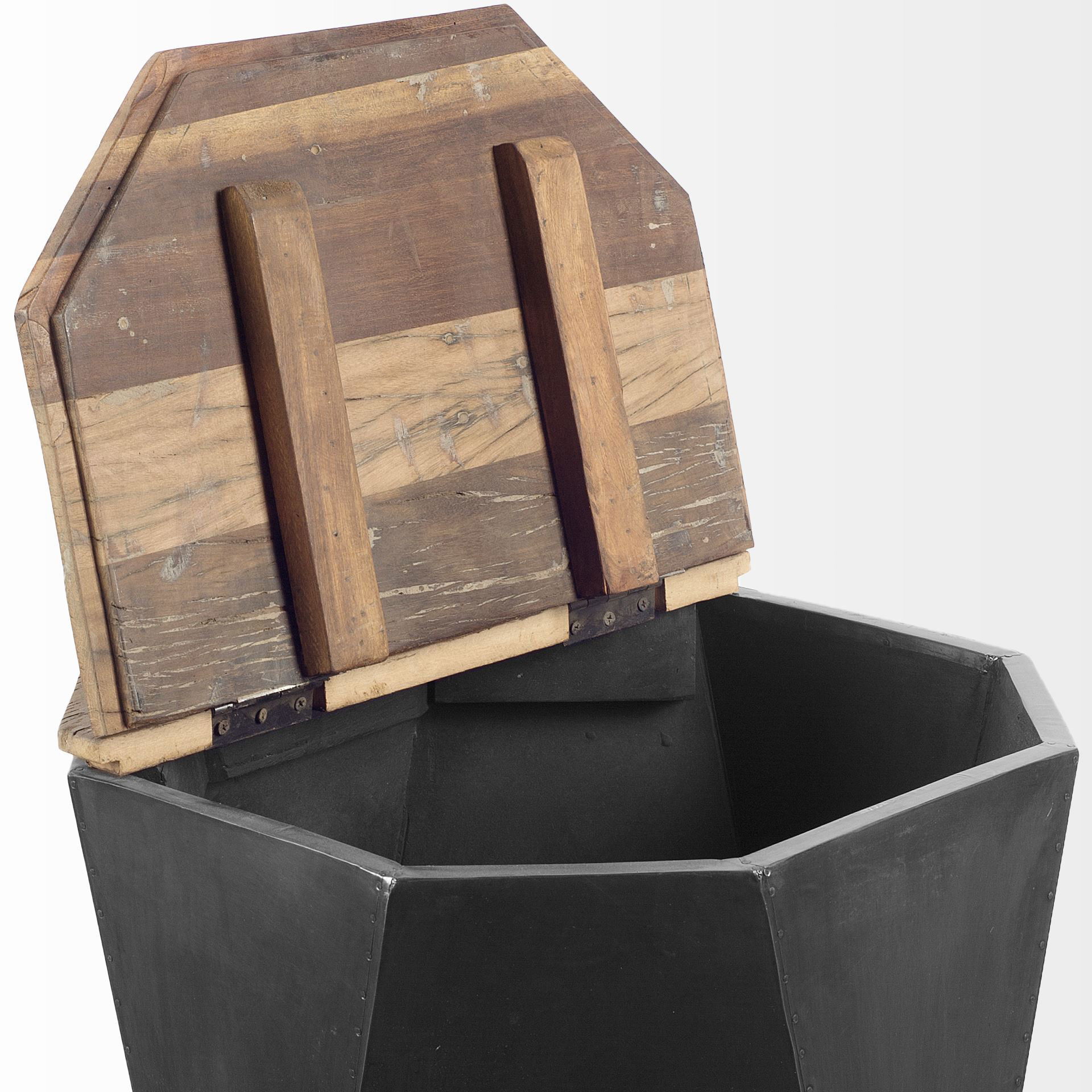 Esagono Octagonal Black Metal-Clad Reclaimed Wood End/Side Table with Storage, Side & End Table by Mercana, 19" length x 19" width x 21" height View 4