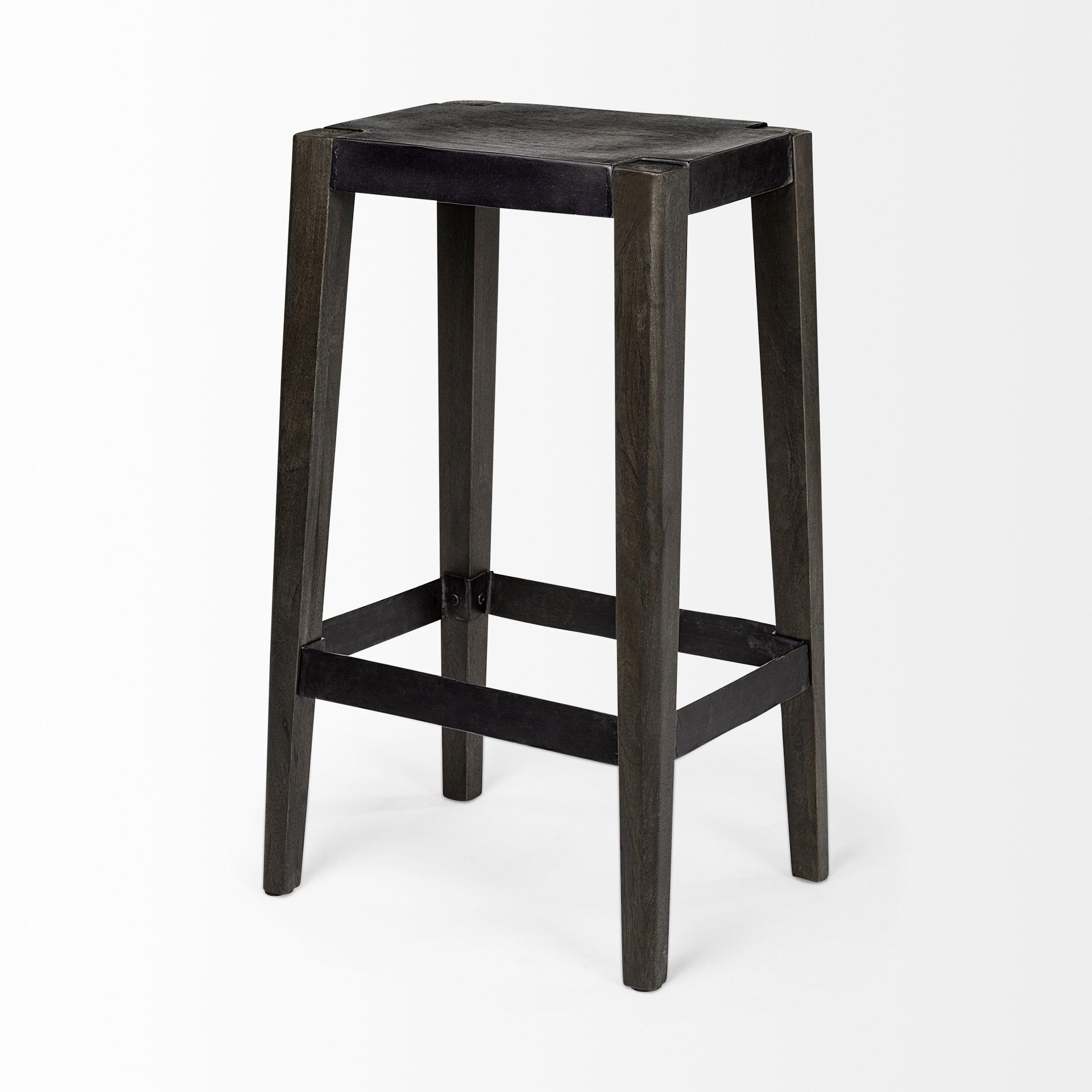 Nell 30' Seat Height Black Metal Seat & Foot Rest With Black Wood Legs Stool, Counter & Bar Stool by Mercana, 18" length x 15" width x 30" height View 7